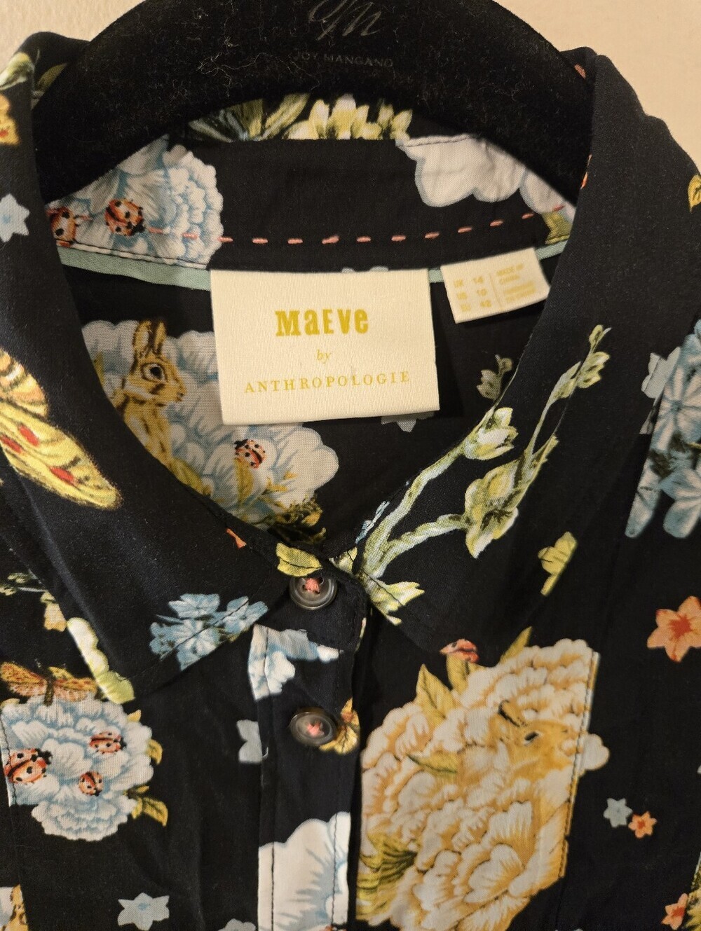 Maeve by Anthropologie Woodland Floral Animal Print Button Front Blouse Women's - Picture 3 of 6